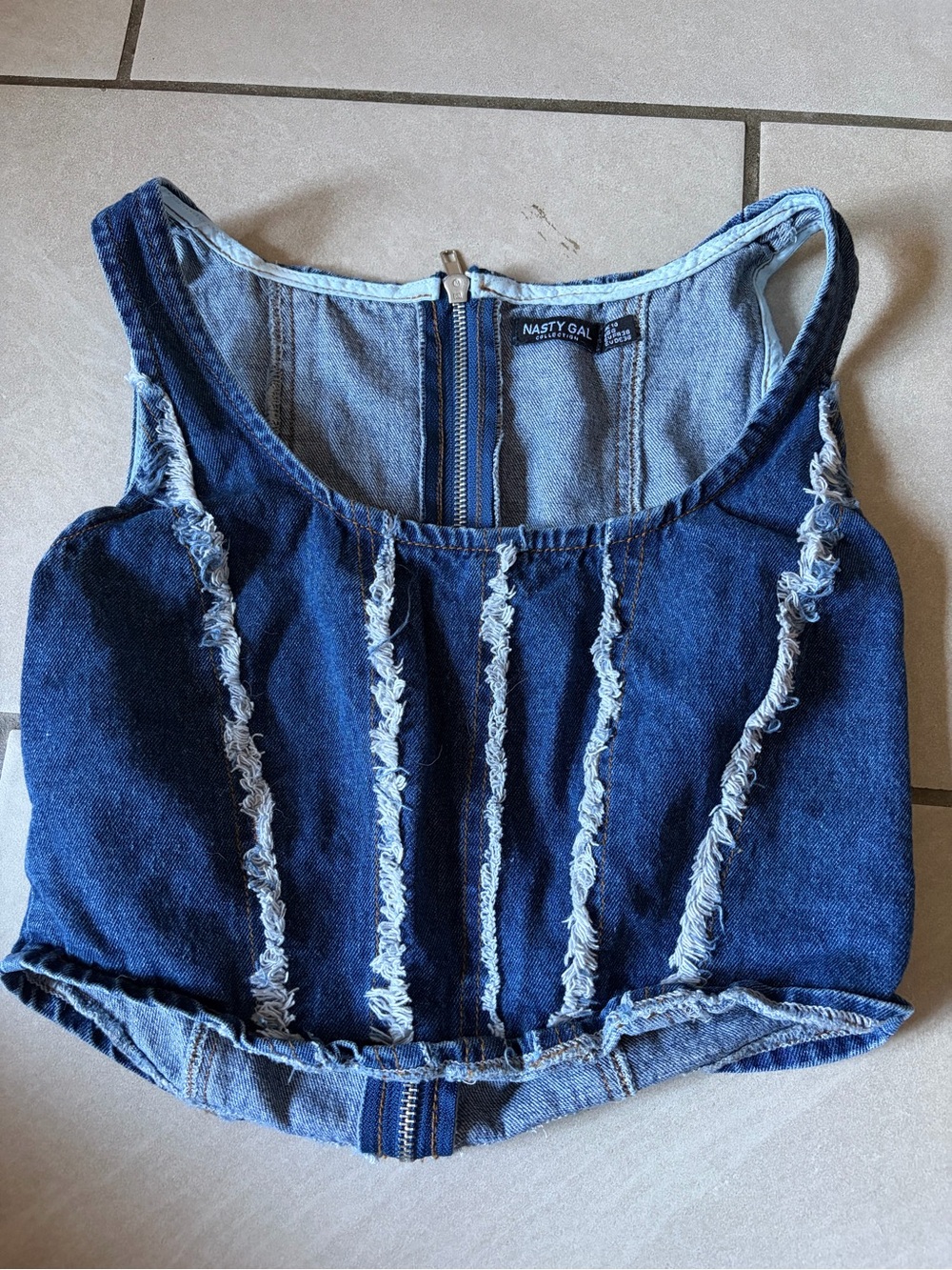 Nasty Gal Dark Blue Frayed Denim Crop Tank